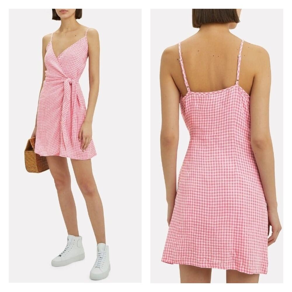 Rails Malia Pink Mini Gingham Linen Blend Dress Size S